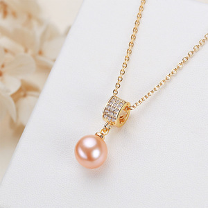 สร้อยคอมุกเอ็ดดิสันขายส่ง ประดับมุกน้ำจืดสีม่วง ทองแดงชุบทอง ฝังเพชรซิคอน ไอเดียของขวัญไลฟ์สด - Product Image 3