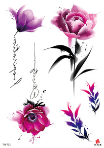 Autocollants de <span class=keywords><strong>tatouage</strong></span> en papier blanc style indien 3D, imperméables, papillon, tatouages temporaires réalistes, rose, pivoine, feuille de lavande - Product Image 2