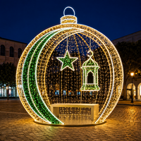 Goldener Metallrahmen Blaue Seite Grüner Türöffnungsbogen Halbmond-Kugel-Ornament Ramadan-Bogen für Einkaufsstraßen-Festdekoration IP65