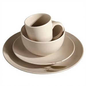 Service de table de mariage classique en grès TRESUN, 16 pièces, beige mat, assiettes et tasses, passe au lave-vaisselle, au micro-ondes et au congélateur - Product Image 1