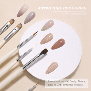 OEM Custom Oval Nylon Nail Brush Set White <b>Cap</b> Light Handle Durable Gel Liner Painting Tool for Nail Art Studio Supplies - Product Image 5