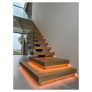 Escalera residencial Mono Stringer con peldaños de madera maciza y viga <span class=keywords><strong>central</strong></span> de acero expuesto para interiores de loft - Product Image 1