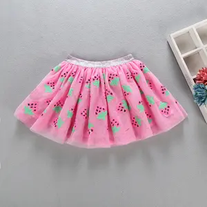New style spring clothes pink pleated tulle children strawberry tutu skirt for girls
