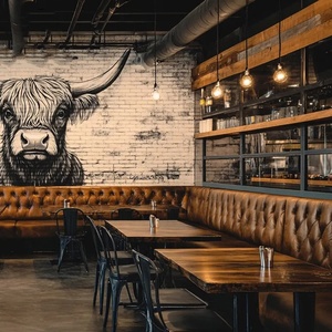 Retro Bistro Pub Bar muebles conjunto moderno marrón <span class=keywords><strong>restaurante</strong></span> cabina asiento sofá <span class=keywords><strong>vinilo</strong></span> cuero L forma salón sofá para <span class=keywords><strong>restaurante</strong></span> - Product Image 4