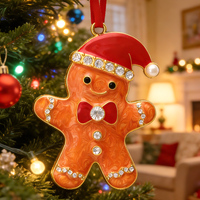 Adorno Navideño Personalizado de Hombre de Jengibre en Aleación de Zinc con Diamantes de Imitación y Esmalte para Colgar en el Árbol de Navidad