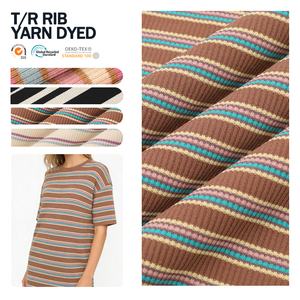 Tela de punto acanalado teñida con hilo TR, nuevo color, con elastano, rayas, cuello y puños de punto, material transpirable para prendas de vestir. - Product Image 1