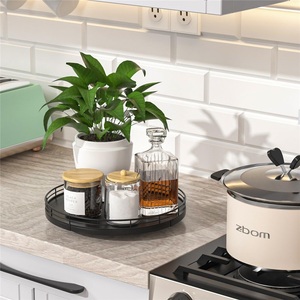 Modern Double Tier Kitchen Organizer Stainless Steel Waterproof Countertop Seasoning <b>Rack</b> with Rotatable Turntable Storage - Product Image 3