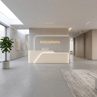 Bureau de réception moderne en bois avec éclairage LED pour magasin de vêtements, hôtel, salon de beauté, école, centre commercial