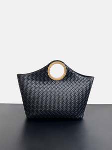 The New Circular <b>Tote</b> <b>Bag</b> with a High-end Feel, a Fashionable Large-capacity <b>Bag</b> Made of Cowhide and a <b>Woven</b> Handbag - Product Image 2