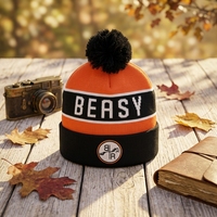 Chapeau de ski chaud d'hiver unisexe, bonnet en tricot avec pompon, bonnet de sport avec lettres brodées personnalisées