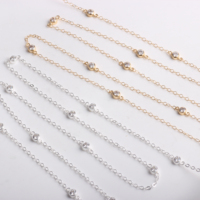 Chaîne Câble Or Rempli 14K 1,5 MM avec Perles Décoratives et Bélières Rondes 4 MM en Zircon, pour Collier, Bracelet et Fabrication de Bijoux DIY