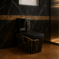 WC monobloc en céramique noire effet marbre, avec décorations dorées pour salle de bain de luxe