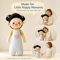 Kawaii Mädchen Plüschpuppe im Blauen Gestreiften Overall Weiche Kuschelpuppe Geschenk für Sie
