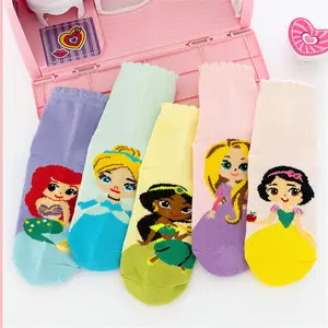 Calcetines tobilleros transpirables para niños y niñas, medias de tubo con dibujos de princesa de hielo, de 0 a 6 años, venta al por mayor, 5 pares - Product Image 1
