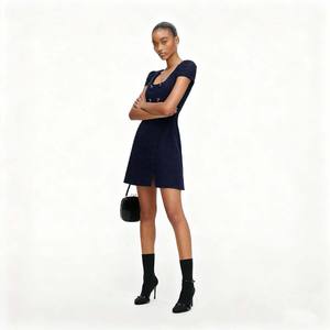 <span class=keywords><strong>Abito</strong></span> in Maglia Jacquard <span class=keywords><strong>Doppiopetto</strong></span> <span class=keywords><strong>Blu</strong></span> Navy da Donna, Scollo a U Stile Vintage per Occasioni Invernali e Festive - Product Image 2