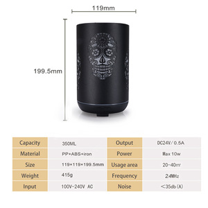 Diffuseur d'arômes YX-TY-307 350ml, humidificateur ultrasonique, design crâne évidé, diffuseur d'huiles essentielles avec lumière colorée - Product Image 5
