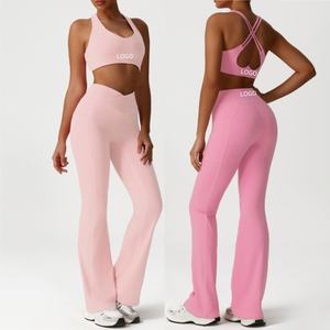 Aoyema <span class=keywords><strong>Haut</strong></span> amincissant moulant nu à séchage rapide pour femme Yoga Fitness Heart Back Elastic Waist Shorts Leggings 2pcs Set for Sports Wear - Product Image 1