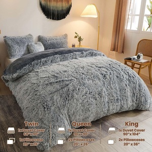 Shaggy <strong>Fluffy</strong> Faux Fur <strong>Duvet</strong> <strong>Cover</strong> Set Button Closure Velvety Bedding Set Comforter <strong>Cover</strong> with Pillowcase - Product Image 3