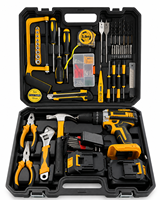 Ensemble d'outils de perçage sans fil en gros, perceuse à batterie rechargeable, kit d'outils à main, boîte à outils de réparation domestique et de bricolage, combo