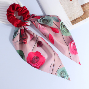 Élastique à <span class=keywords><strong>cheveux</strong></span> en satin imprimé floral avec longue queue, <span class=keywords><strong>attache</strong></span> élastique pour queue de cheval, accessoire de mode pour <span class=keywords><strong>cheveux</strong></span> - Product Image 5