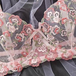 Women's Sexy Soft Lace Lingerie Set Floral Embroidery Sheer See Through Mesh Underwear Floral Lace Underwire Sheer Set - Product Image 3