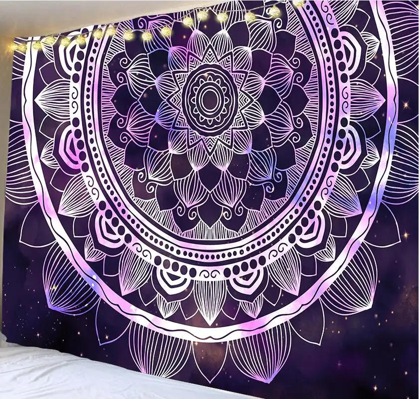 Tấm Thảm Mandala Treo Tường Ngọn Lửa Huyền Bí Phù Thủy Phòng Ngủ Phòng Khách Boho Trang Trí Tấm Thảm Polyester Hippie