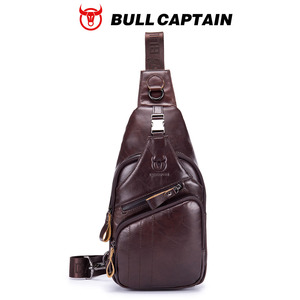 Sac bandoulière en cuir de vache véritable BULLCAPTAI pour homme, style vintage, tendance, décontracté, avec chaînes décoratives rétro. - Product Image 1