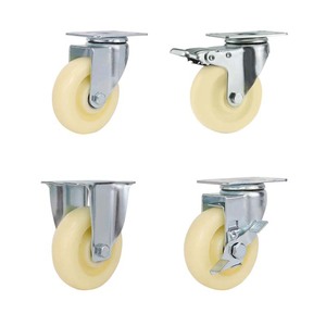Médio Fundo Plano Industrial Trolley Roda 345 Polegada Branco PP <span class=keywords><strong>Nylon</strong></span> Rodízio Rodas De Freio Móvel Universal Plástico De Borracha TPR