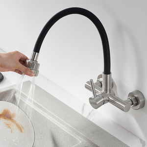 Modern Stainless Steel Four-Function Hot/Cold Water Wall-<b>Mounted</b> Kitchen Faucet Single Handle Pull-Out <b>Spray</b> Ceramic Valve Core - Product Image 4