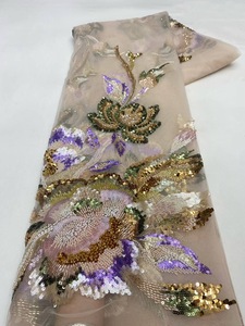 NI.AI Nuevo estilo Anul Bordado Floral Secuencia Tela de encaje Material de la ropa Tela de encaje con cuentas - Product Image 2