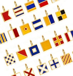 Nautische signaalvlag <span class=keywords><strong>charms</strong></span> |   18K PVD vergulde roestvrijstalen emaille hangers met maritieme landenvlag voor het maken van sieraden - Product Image 2