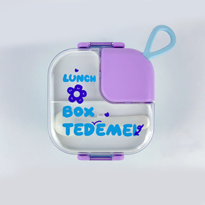 Boîte à <span class=keywords><strong>bento</strong></span> en plastique pour enfants avec compartiments, poignée de transport, couvercle transparent ; compatible micro-ondes ; motifs personnalisables pour le déjeuner - Product Image 4