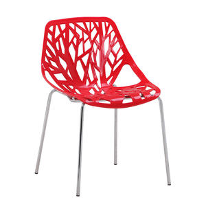 Chaise de jardin en plastique moulée par injection avec dossier, assise ovale et pieds plaqués – Chaise de loisirs d'extérieur rouge, jaune, bleu, vert - Product Image 2