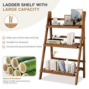 Walnut thang gỗ Kệ Nhà máy kệ, 3 tầng unfoldable thang hoa nồi hiển thị kệ giá, freestanding ladeer kệ sách - Product Image 4