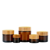 Wadah krim kosmetik kaca isi ulang dengan tutup bambu serbuk kayu untuk krim Lotion