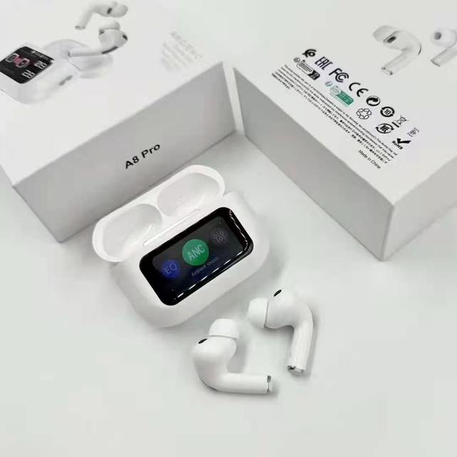 A8pro TWS Earphones Touch Screen Active Noise Cancellation ANC 5.2 High-fidelity Sound Quality Digital Audio Earbuds