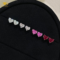 Anting-anting berlian buatan laboratorium, safir merah muda, dan ruby potongan hati, bertahtakan emas 14K, warna-warni, hadiah Valentine untuknya