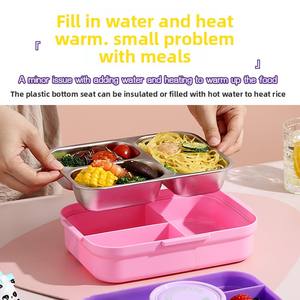 आयत बच्चों की 750 मिलीलीटर + 150 मिली स्टेनलेस स्टील इन्सुलेट बॉक्स 3 डिब्बे कार्टून लंच बॉक्स ढक्कन - Product Image 4