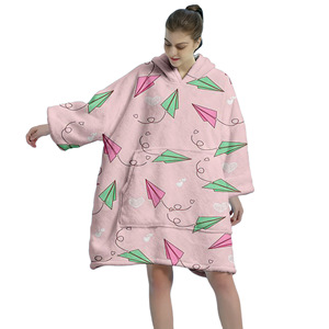 Wholesale Sherpa Lined Wearable <strong>Hoodie</strong> Blanket Super Soft Flannel Oversized <strong>Snuggle</strong> Blanket <strong>Hoodie</strong> with Pocket - Product Image 4