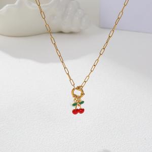 Collier en acier inoxydable cerise rouge - design luxueux et exclusif, chaîne de collier, nouveau style, bijoux à la mode et élégants - Product Image 5