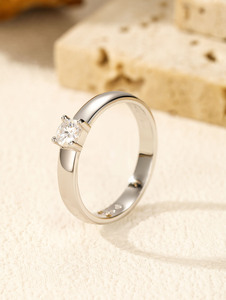 S925 <b>Silver</b> <b>Solitaire</b> <b>Ring</b> Round Brilliant Cut Diamond Prong Setting Classic Engagement Band Women's Fine Jewelry - Product Image 6