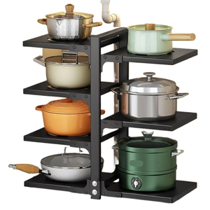 Organiseurs de casseroles et poêles réglables robustes noirs à 8 niveaux pour placards de cuisine et rangements sous armoires - Product Image 1