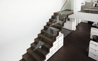 Escalier flottant Tanlong, escalier droit en bois pour intérieur, garde-corps en verre sans cadre, main courante