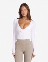 OEM Vente Chaude Haut Bandeau Très Élastique Doux pour la Peau Femme Top Cache-cœur Licou Col V Sexy Soutien-gorge Top Danse Pilates Nœud Ballet Top Élégant