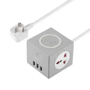 כוח קוביית שקע עם 3 יציאות USB, 4 דרך שקעים לשקע, כוח שקעים עם הארכת כבל חשמל מתאם