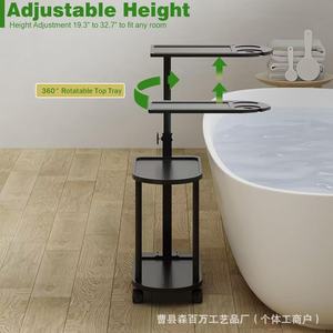 Three Tier <b>Storage</b> <b>Cart</b> Black Bamboo Material With Caster Wheels For Bedroom Bathroom Organization - Product Image 5