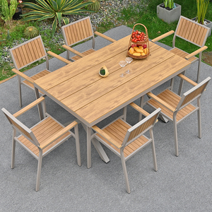 Conjunto de <span class=keywords><strong>Muebles</strong></span> de Jardín Modernos para Patio, Mesa de Aleación de <span class=keywords><strong>Aluminio</strong></span> y WPC, Sillas Apilables para <span class=keywords><strong>Terraza</strong></span>, Resistentes a la Intemperie, para Eventos al Aire Libre - Product Image 2