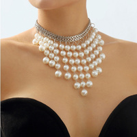 Collier multi-rangs à pampilles de perles, plaqué or, motif géométrique tendance, style vintage années 20, élégant, luxueux, pour femme, mariée, été