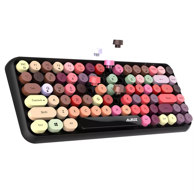 Ajazz 308I Retro Typewriter Round Key Wireless BT Keyboard 84 Keys Macaron Portable Keyboards for PC Laptop Win/iOS/Android