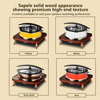Réchaud alimentaire en bois de Sapele AIRUISI avec pot alimentaire en acier inoxydable à 3 couches, plateau de service électrique, ensemble de buffet électrique
